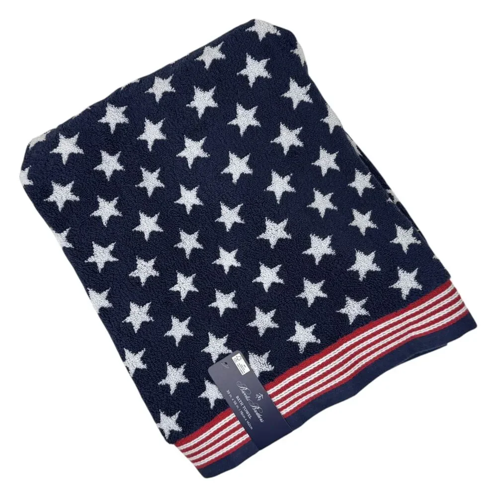 Brooks Brothers Patriotic Stars Stripes Navy Bath Towel Set 2pc 30x56 Cotton NWT